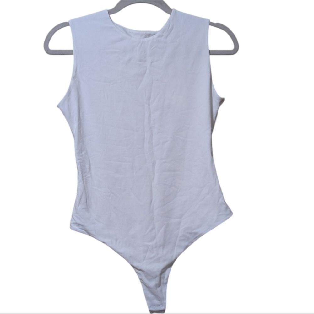 Quince white sleeveless Stretch organic cotton high neck bodysuit thong Medium - Picture 6 of 6